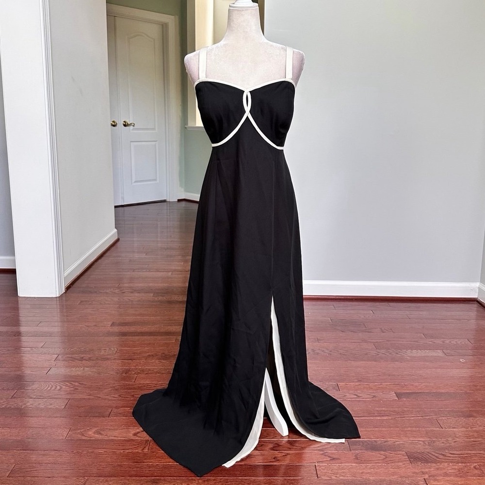 Liz ClLiz Claiborne Black White Trim Elegant Sexy Formal Maxi Gown Dress Size 14